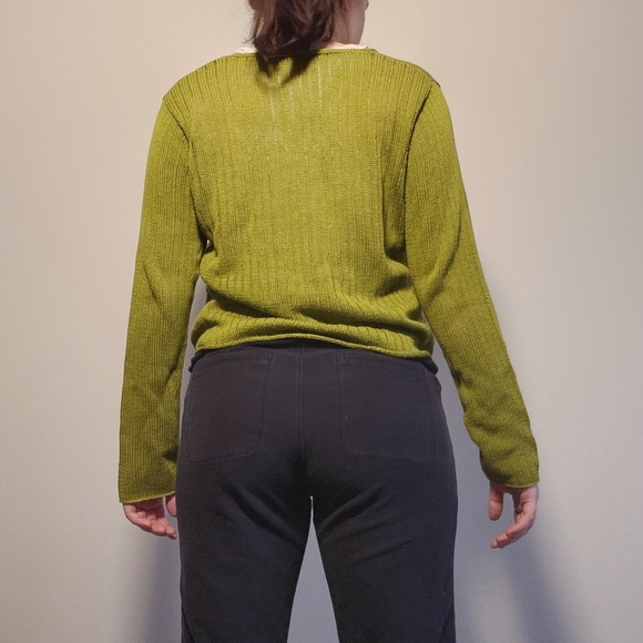 Eileen Fisher Sheen Olive Green 100% Cotton Longsleeve Heavyweight Knit Top L - Picture 6 of 11
